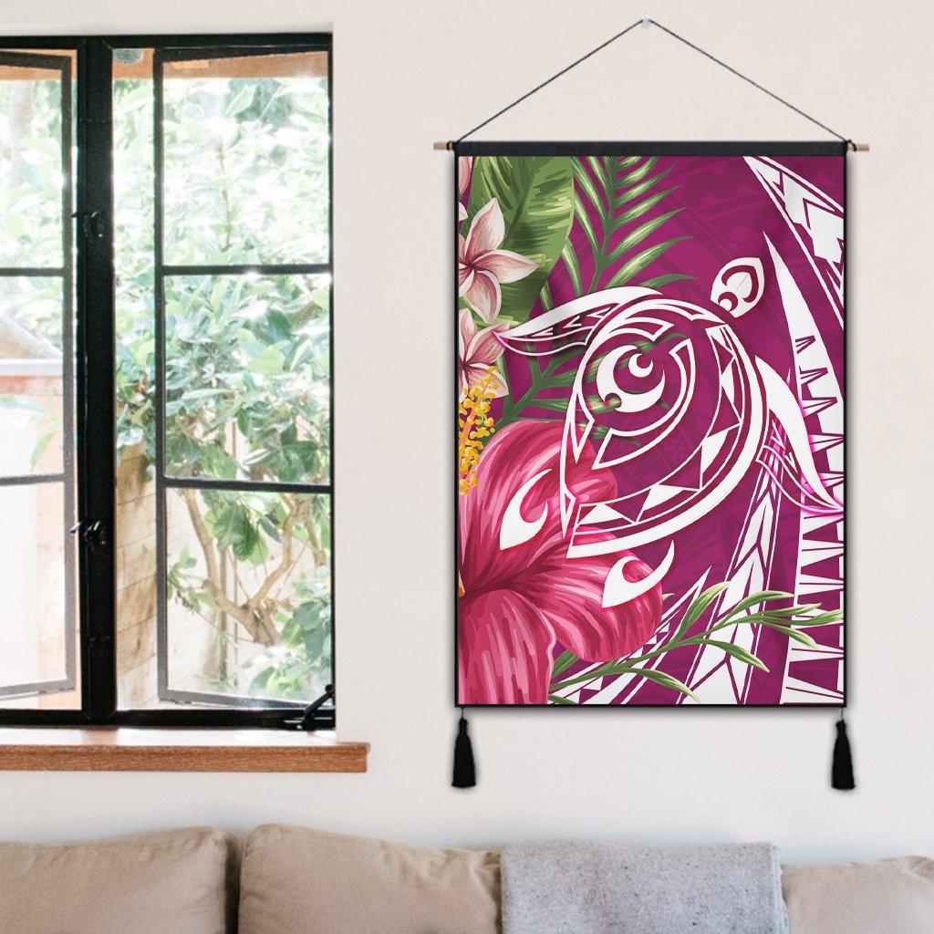 Hawaii Polynesian Turtle Tropical Hibiscus Plumeria Hanging Poster - Pink - AH - Polynesian Pride