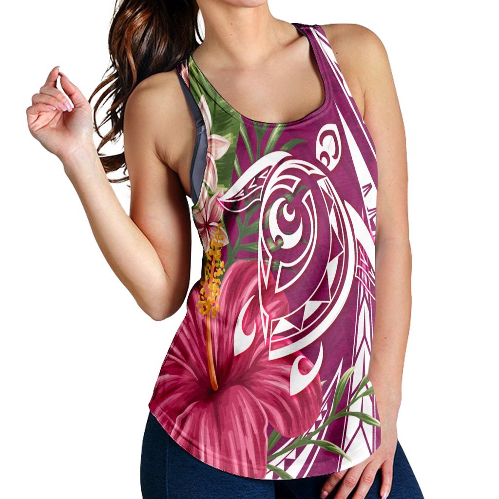 Hawaii Polynesian Turtle Tropical Hibiscus Plumeria Racerback Tank - Pink - AH - Polynesian Pride