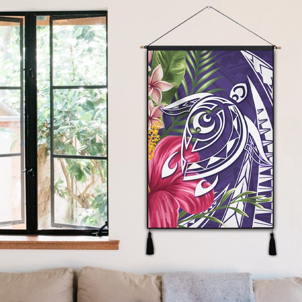 Hawaii Polynesian Turtle Tropical Hibiscus Plumeria Hanging Poster - Purple - AH - Polynesian Pride