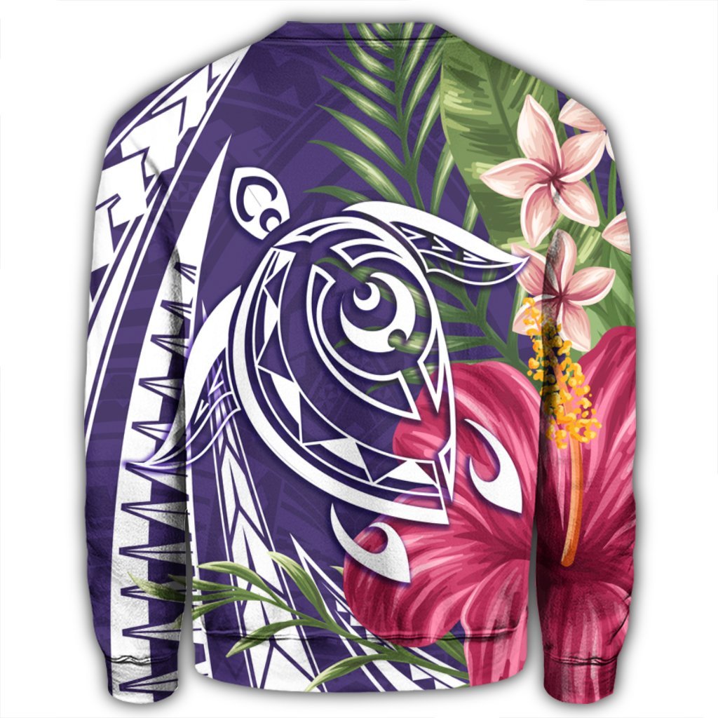 Hawaii Polynesian Turtle Tropical Hibiscus Plumeria Sweatshirt - Purple - AH - Polynesian Pride