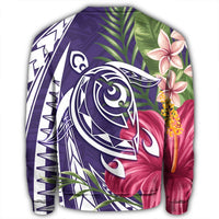 Hawaii Polynesian Turtle Tropical Hibiscus Plumeria Sweatshirt - Purple - AH - Polynesian Pride
