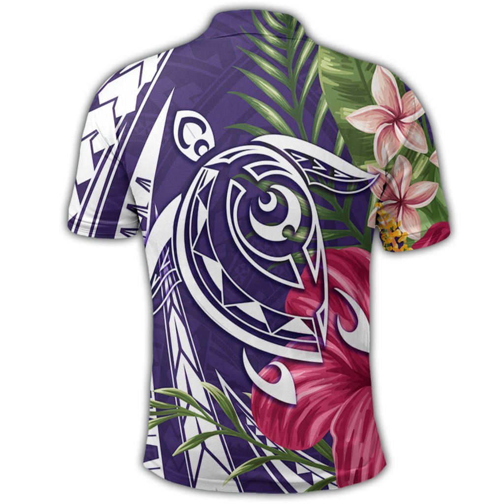 Hawaii Polynesian Turtle Tropical Hibiscus Plumeria Polo Shirt Purple - Polynesian Pride