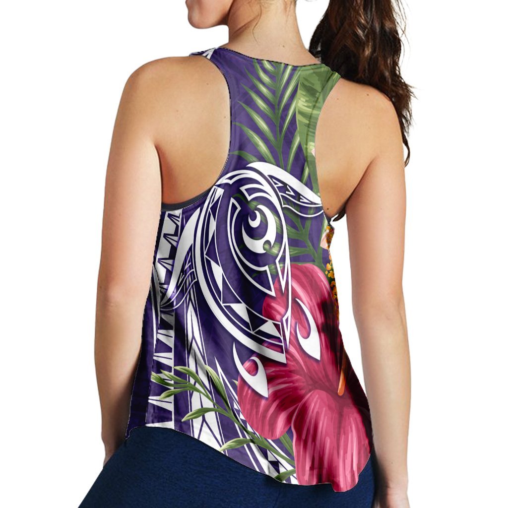 Hawaii Polynesian Turtle Tropical Hibiscus Plumeria Racerback Tank - Purple - AH - Polynesian Pride