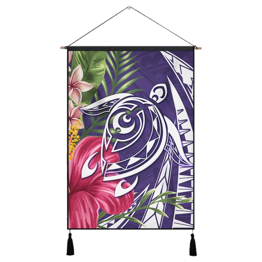Hawaii Polynesian Turtle Tropical Hibiscus Plumeria Hanging Poster - Purple - AH Hanging Poster Cotton And Linen - Polynesian Pride