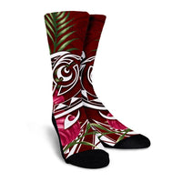 Hawaii Polynesian Turtle Tropical Hibiscus Plumeria Crew Socks - Red - AH - Polynesian Pride