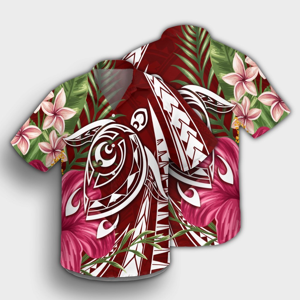 Hawaii Polynesian Turtle Tropical Hibiscus Plumeria Hawaiian Shirt - Red - AH - Polynesian Pride