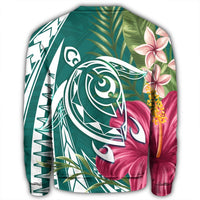 Hawaii Polynesian Turtle Tropical Hibiscus Plumeria Sweatshirt - Turquoise - AH - Polynesian Pride