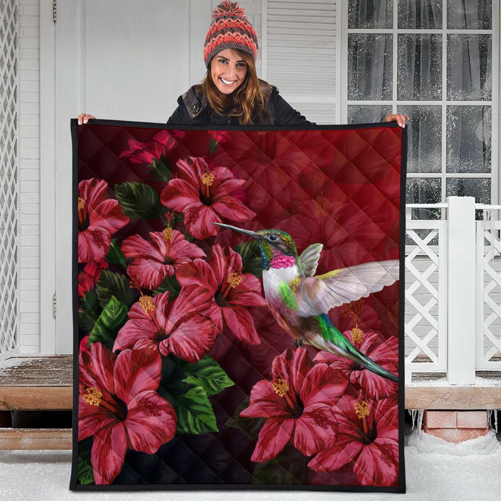Hawaii Red Hibiscus Humming Bird Premium Quilts - AH - Polynesian Pride