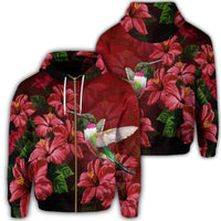 Hawaii Red Hibiscus Humming Bird Zip Hoodie Unisex Art - Polynesian Pride