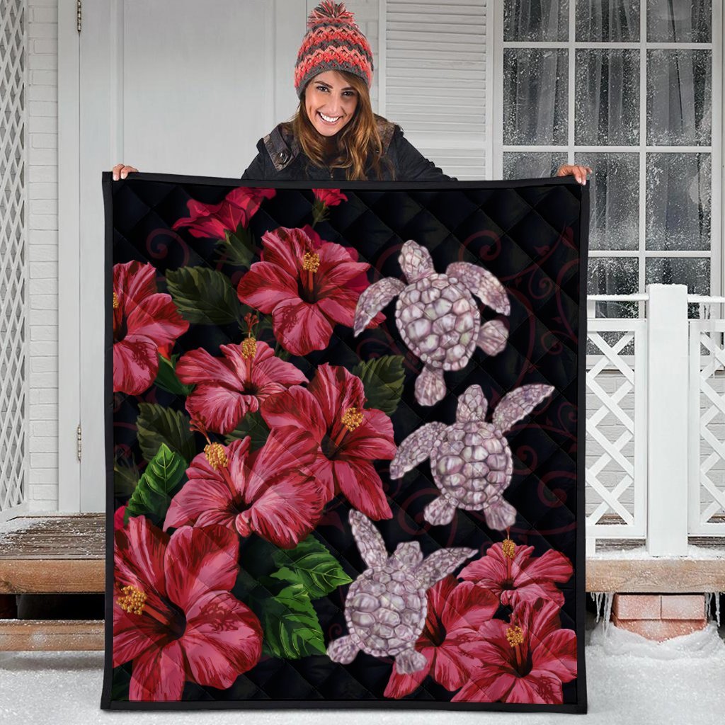 Hawaii Red Hibiscus Turtle Premium Quilts - AH - Ray Style - Polynesian Pride