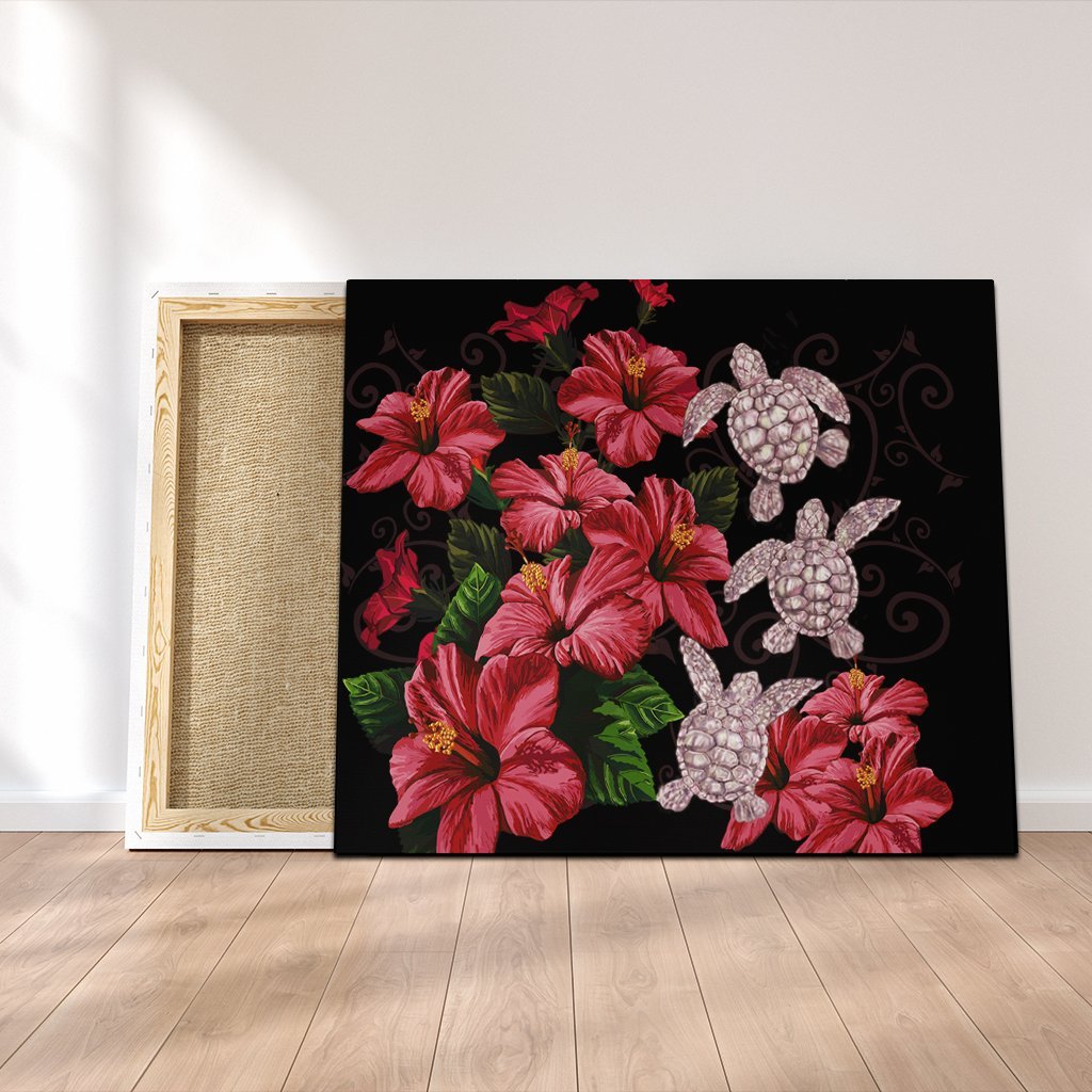 Hawaii Red Hibiscus Turtle Canvas - AH - Ray Style Canvas Poly-cotton - Polynesian Pride