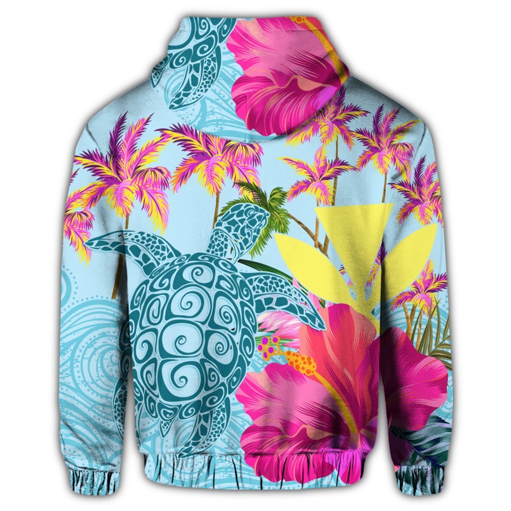 Hawaii Sea Turtle Hibiscus Kanaka Zip Hoodie - Polynesian Pride