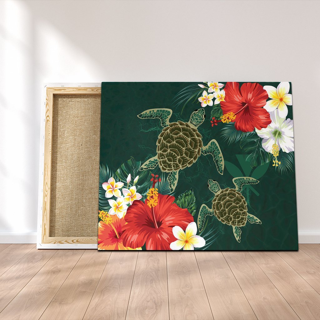 Hawaii Sea Turtle Hibiscus Plumria Canvas - AH Canvas Poly-cotton - Polynesian Pride