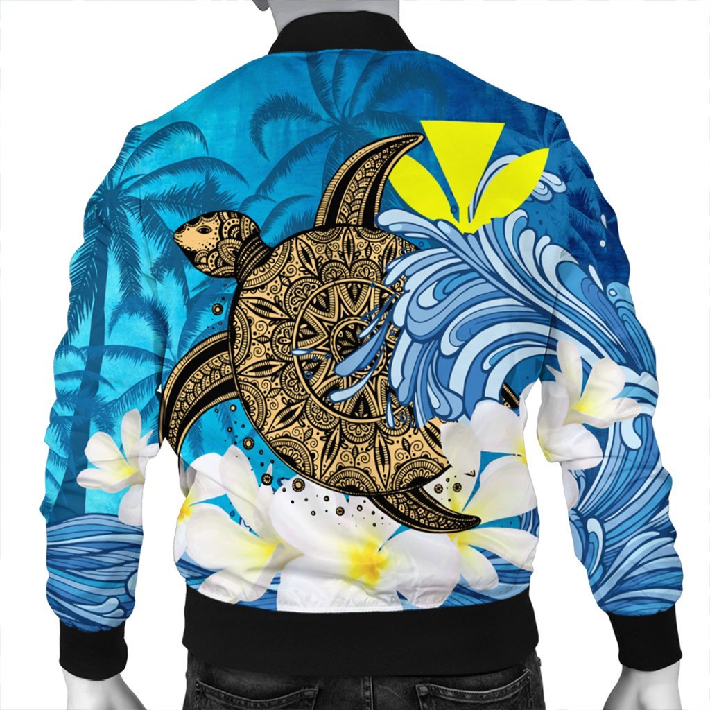 Hawaii Sea Turtle Plumeria Coconut Tree Bomber Jacket - AH - Polynesian Pride
