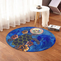 Hawaii Seal Of Hawaii Hibiscus Ocean Turtle Polynesian Round Carpet - AH - Polynesian Pride