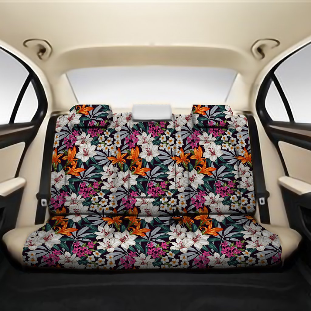 Hawaii Seamless Exotic Pattern With Tropical Leaves Flowers Back Seat Cover One Size Black Back Car Seat Covers - Polynesian Pride