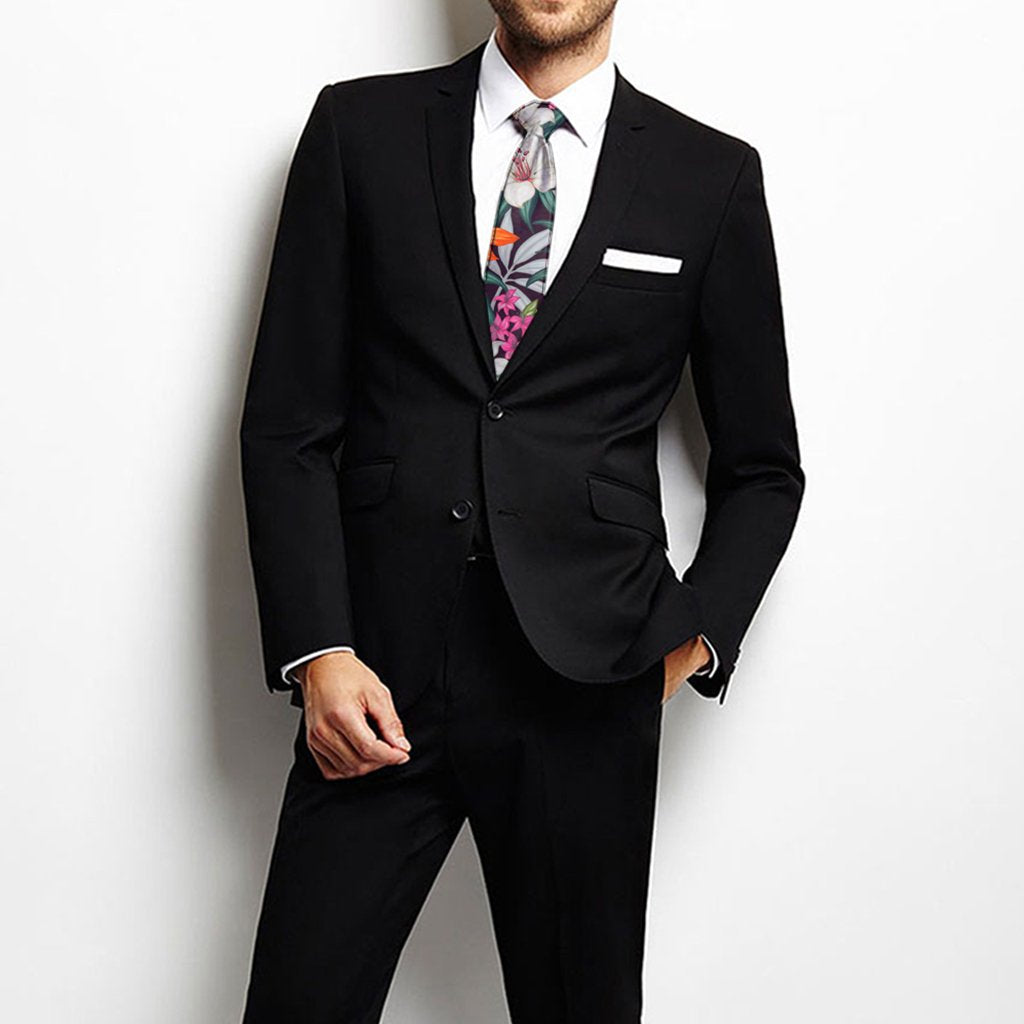 Hawaii Seamless Exotic Pattern With Tropical Leaves Flowers Necktie One Size Black Necktie - Polynesian Pride