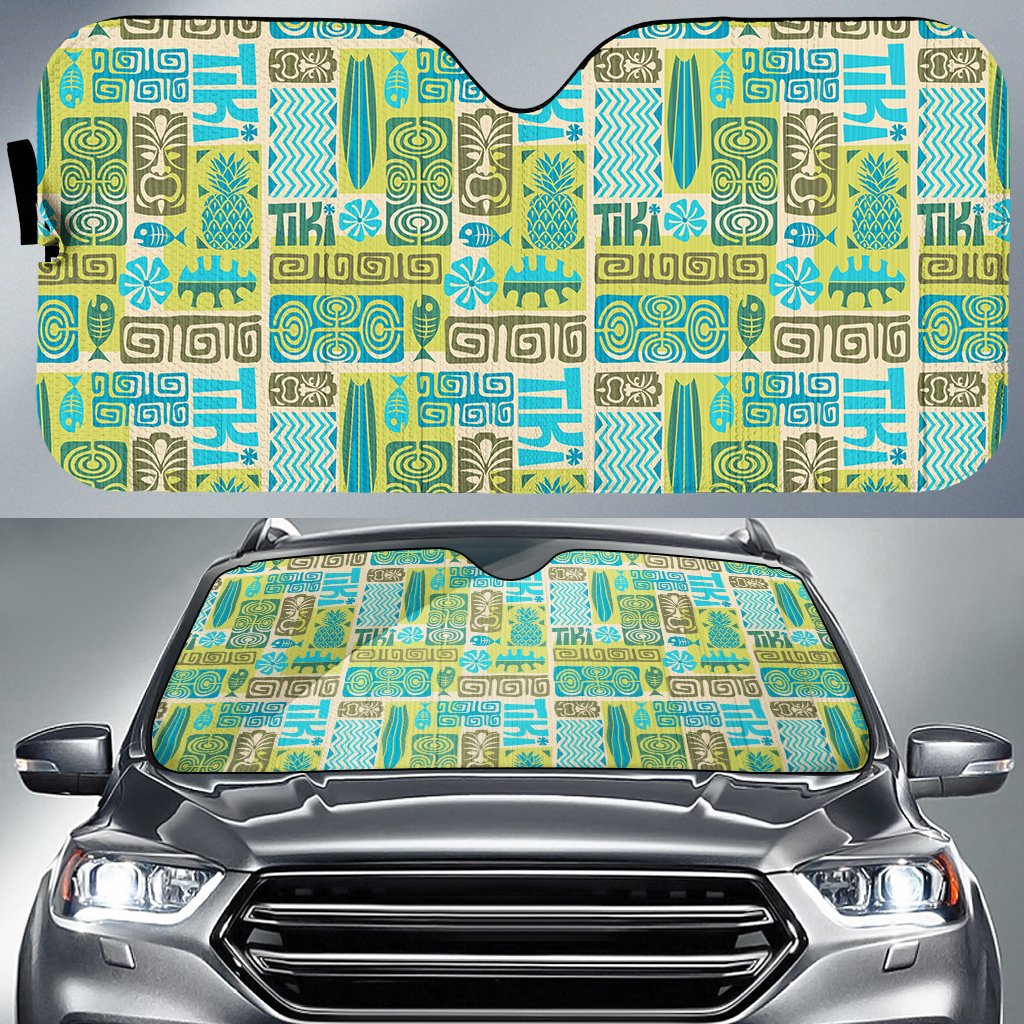 Hawaii Seamless Exotic Tiki Pattern Hawaii Car Sun Shade Auto Sun Shade Universal Fit White - Polynesian Pride