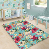 Hawaii Seamless Floral Pattern With Tropical Hibiscus, Watercolor Area Rug - AH - Polynesian Pride