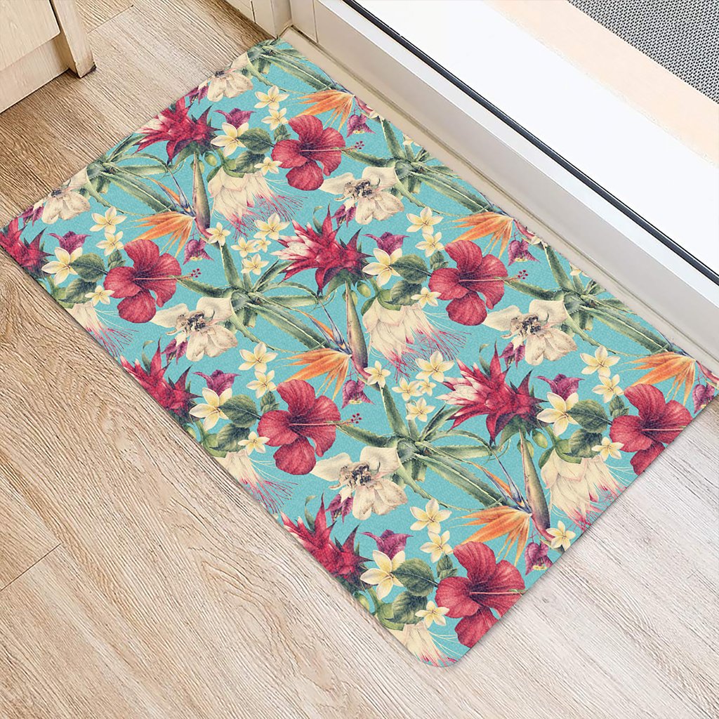Hawaii Seamless Floral Pattern With Tropical Hibiscus, Watercolor Hawaii Door Mat - Polynesian Pride