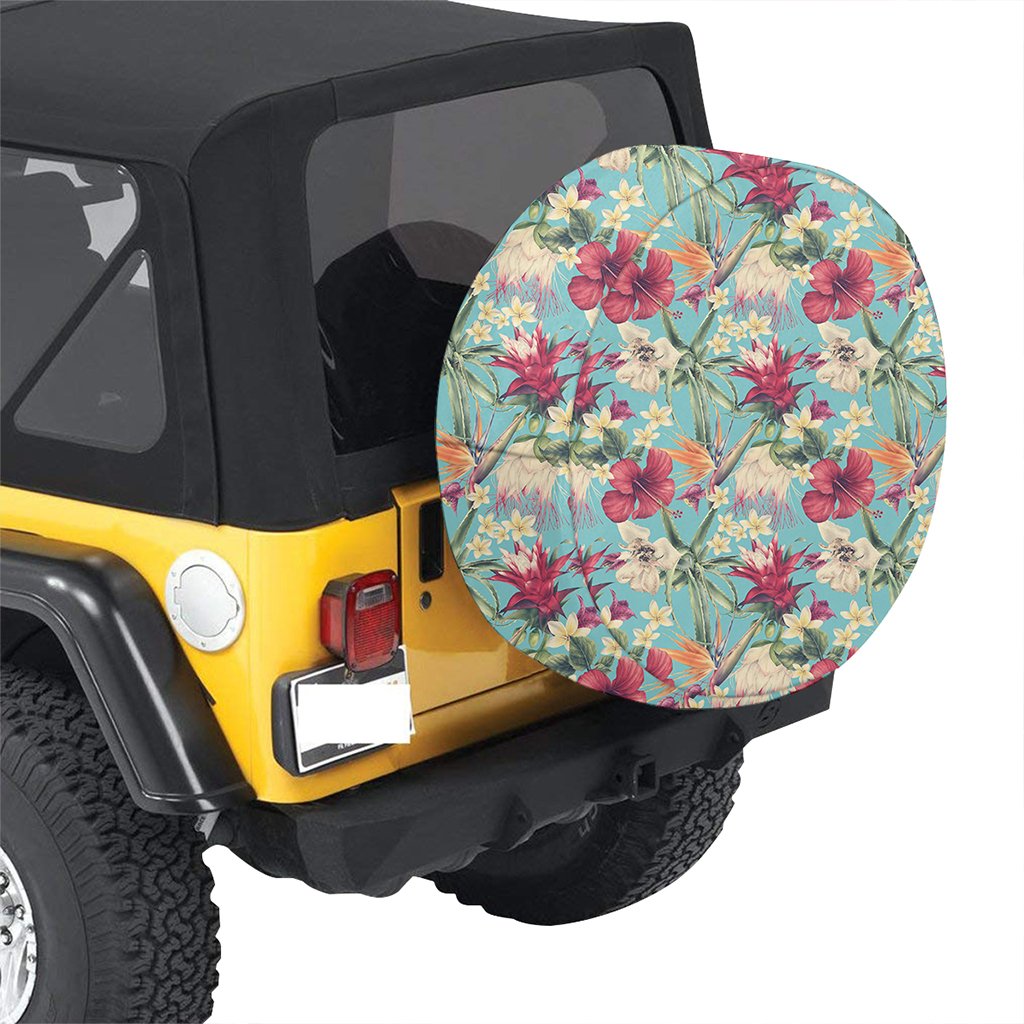 of Hawaii Seamless Exotic Pattern With Tropical Leaves Flowers Hawaii Spare Tire Cover - Polynesian Pride