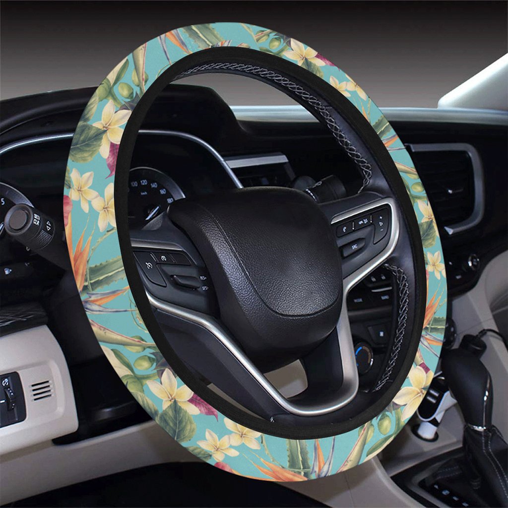 Hawaii Seamless Floral Pattern With Tropical Hibiscus, Watercolor Hawaii Universal Steering Wheel Cover with Elastic Edge - Polynesian Pride