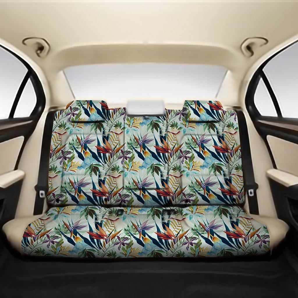 Hawaii Seamless Tropical Flower Plant And Leaf Back Seat Cover One Size Black Back Car Seat Covers - Polynesian Pride