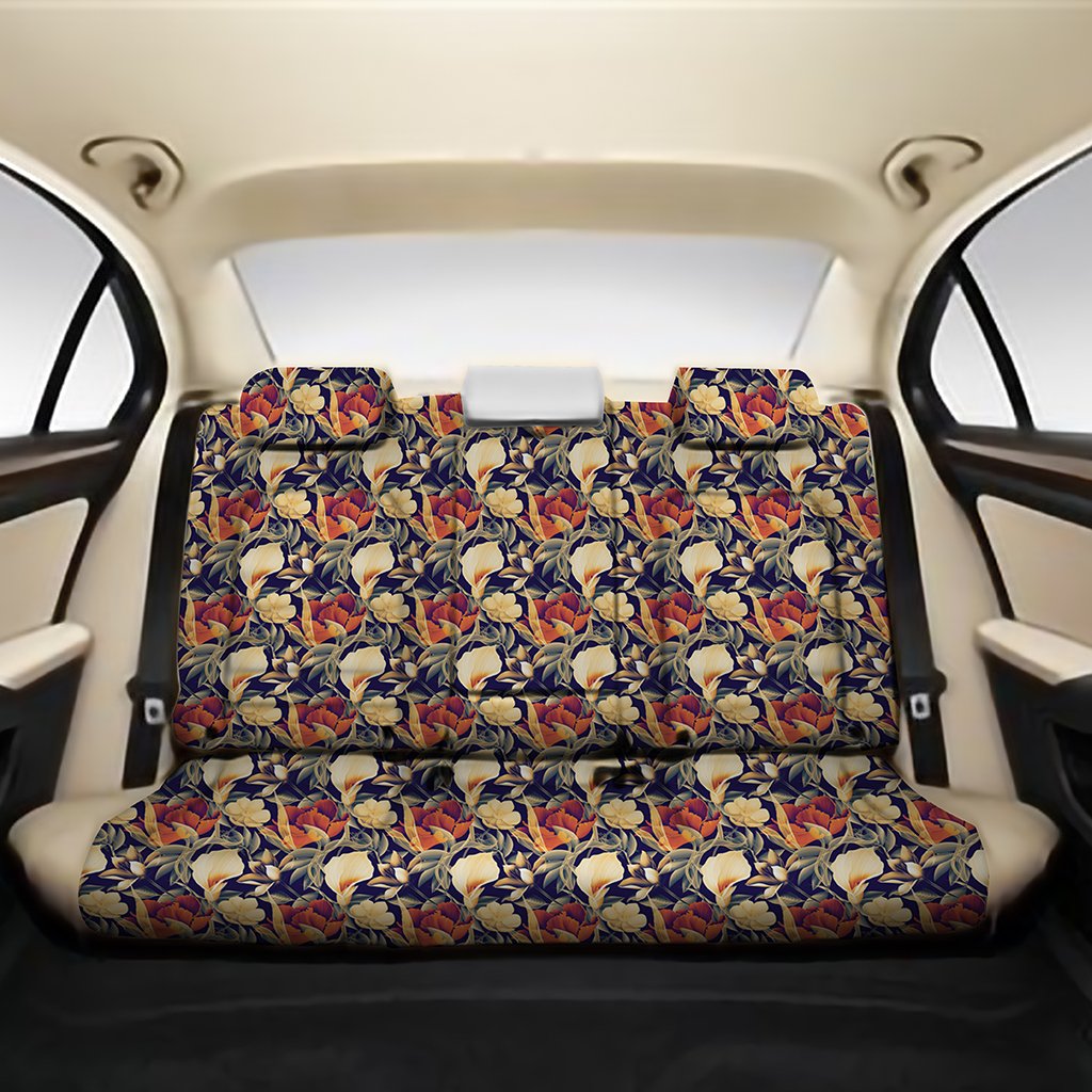 Hawaii Seamless Tropical Flower Plant And Leaf Pattern Background Back Seat Cover One Size Black Back Car Seat Covers - Polynesian Pride