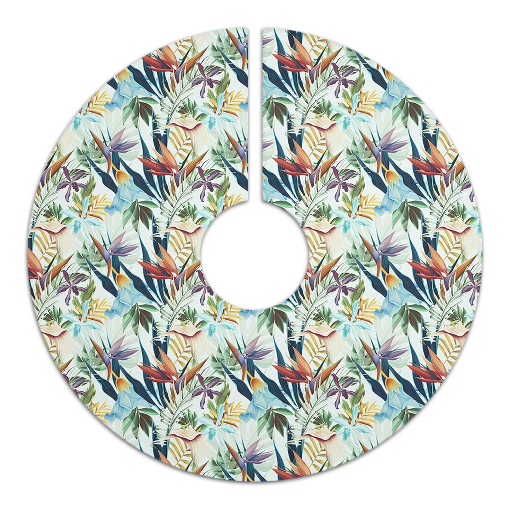 Hawaii Seamless Tropical Flower Plant And Leaf Pattern Background Tree Skirt - Polynesian Pride