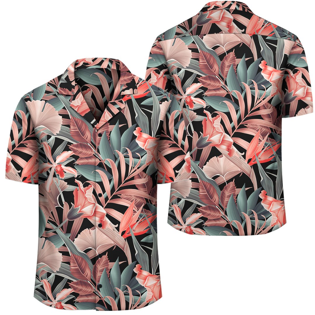 Hawaii Seamless Tropical Flower Plant Leaf Pattern Background Retro Botanical Style Hawaiian Shirt Unisex Black - Polynesian Pride
