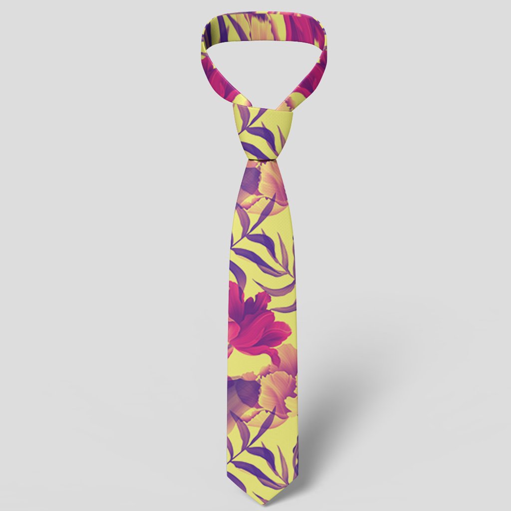 Hawaii Seamless Tropical Flower Plant Pattern Background Necktie - Polynesian Pride