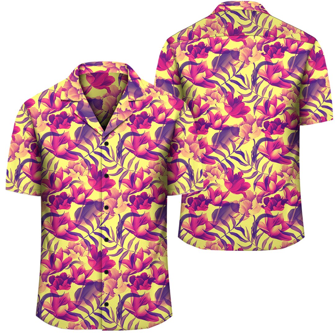Hawaii Seamless Tropical Flower Plant Pattern Background Hawaiian Shirt Unisex Black - Polynesian Pride
