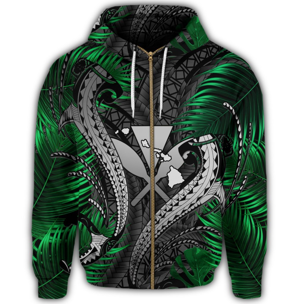Hawaii Shark Polynesian Tropical Zip Hoodie Gray - Polynesian Pride