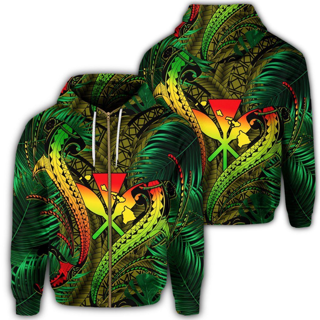 Hawaii Shark Polynesian Tropical Zip Hoodie Reggae Unisex Art - Polynesian Pride