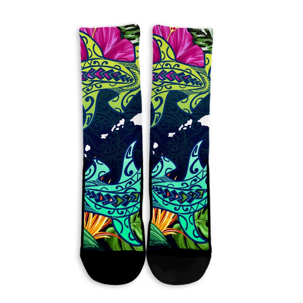 Hawaii Shark Tropical Color Crew Socks - AH - Polynesian Pride