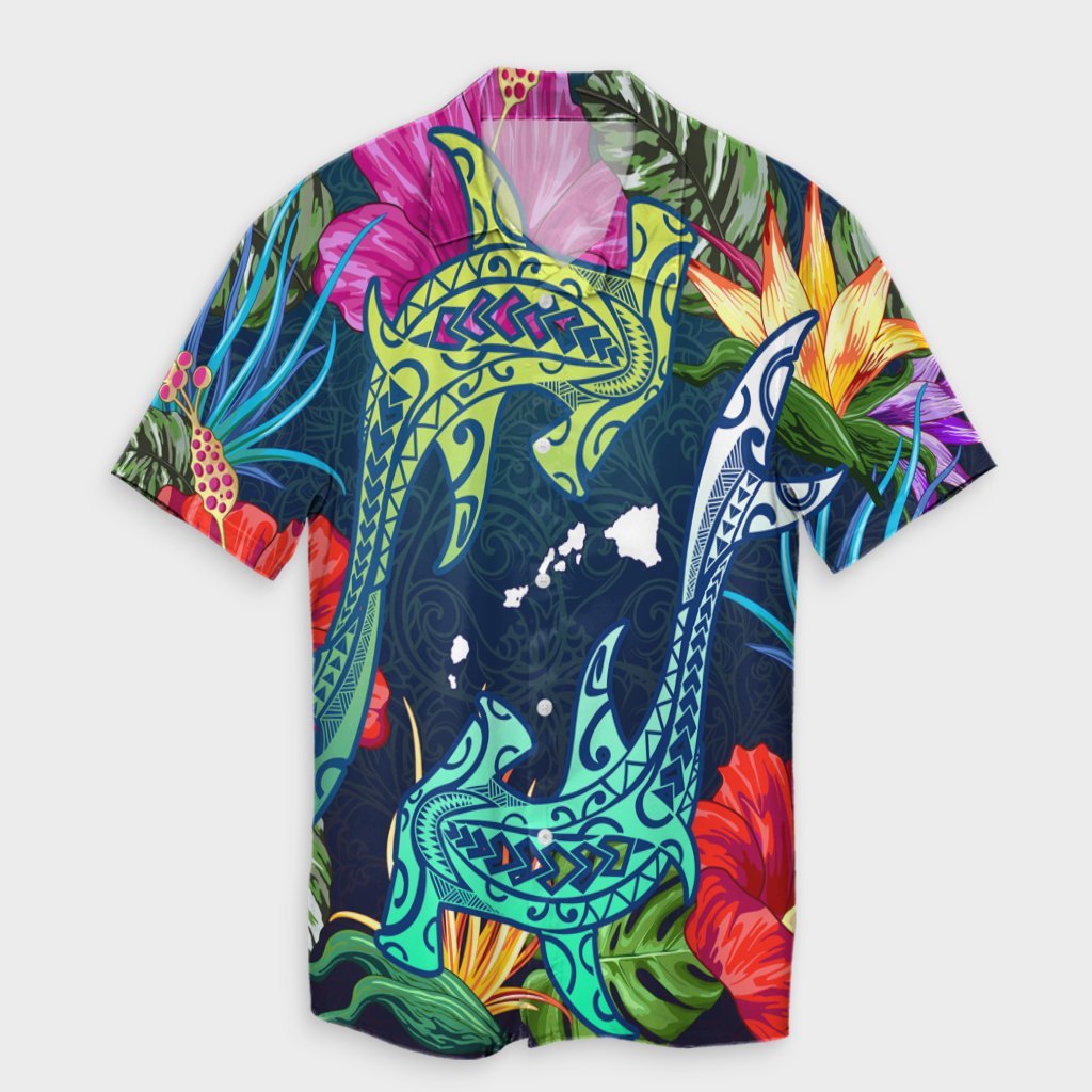 Hawaii Shark Tropical Color Hawaiian Shirt - AH Unisex Black - Polynesian Pride