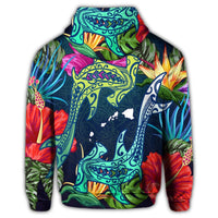 Hawaii Shark Tropical Color Zip Hoodie - Polynesian Pride