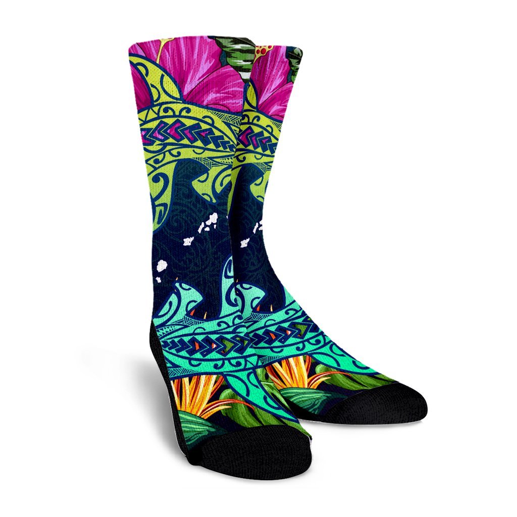 Hawaii Shark Tropical Color Crew Socks - AH - Polynesian Pride