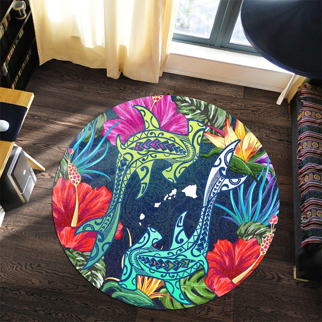 Hawaii Shark Tropical Color Round Carpet - AH - Polynesian Pride