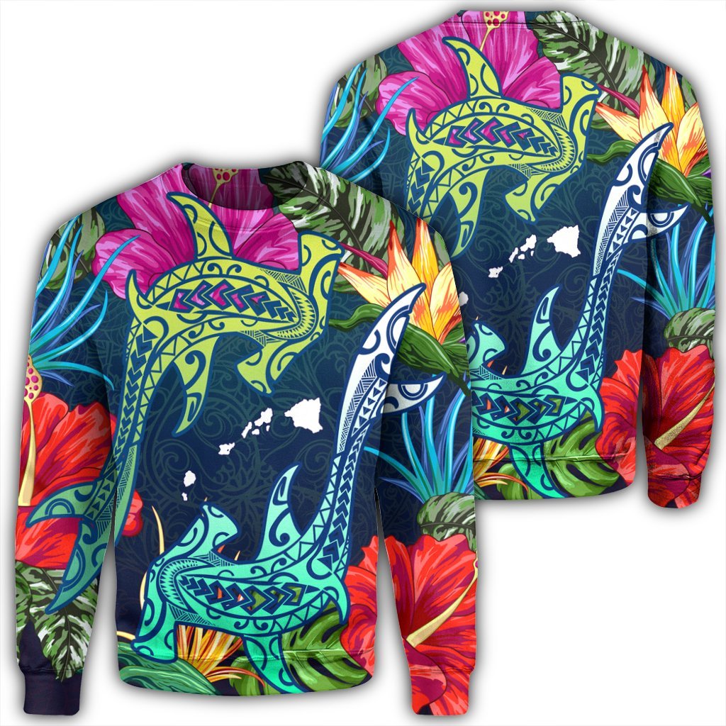 Hawaii Shark Tropical Color Sweatshirt - AH Unisex Black - Polynesian Pride