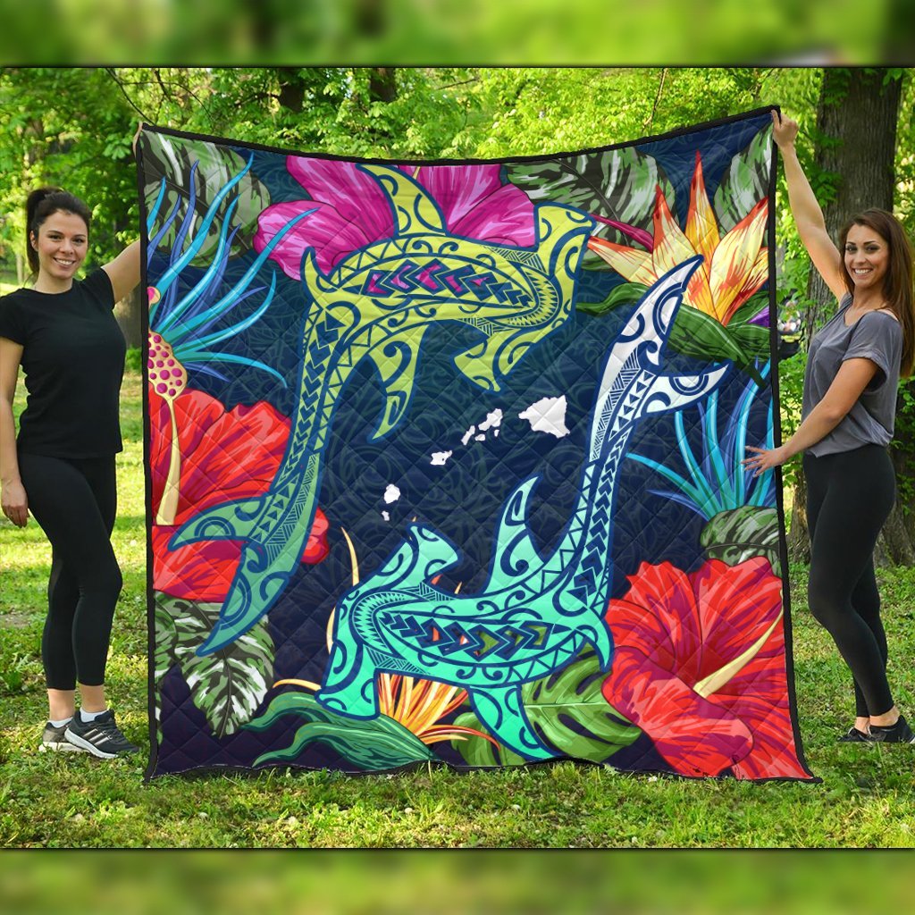 Hawaii Shark Tropical Color Premium Quilts - AH Black - Polynesian Pride