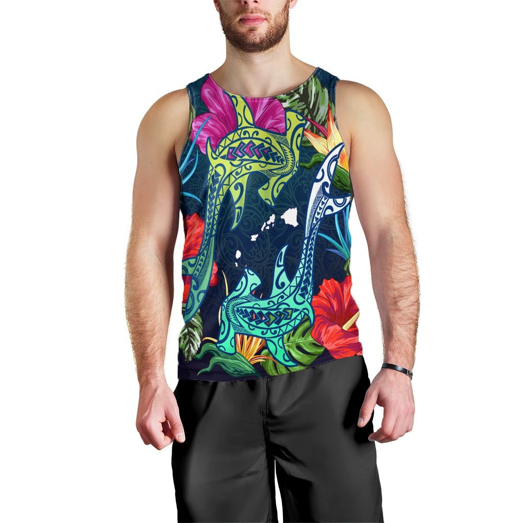 Hawaii Shark Tropical Color Tank Top - AH Black - Polynesian Pride