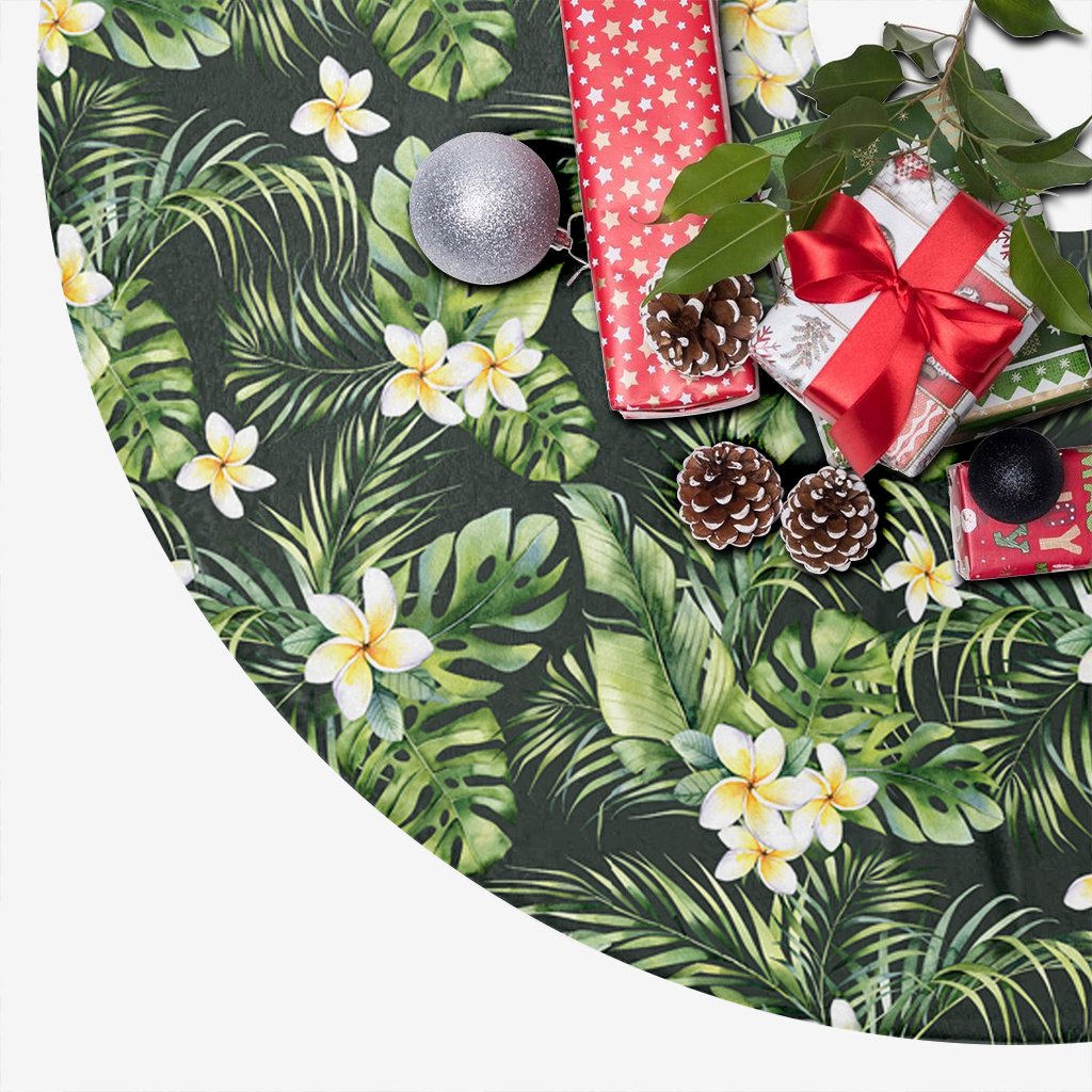Hawaii Summer Plumerias Flowers Palm Tree Monstera Leaves. Tree Skirt - Polynesian Pride