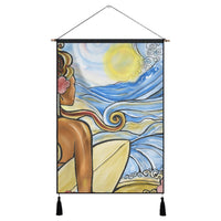 Hawaii The Girl Surfing Wave Hanging Poster - AH Hanging Poster Cotton And Linen - Polynesian Pride