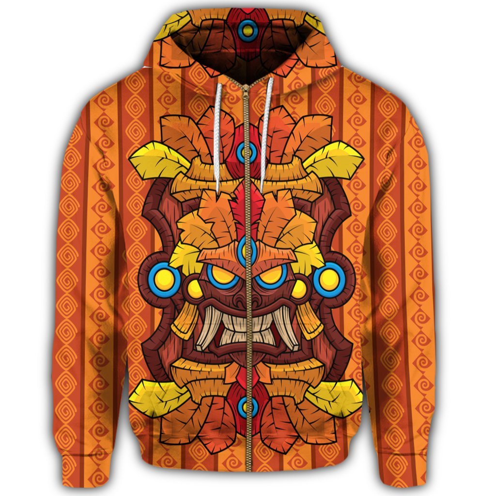 Hawaii Tiki Pattern Zip Hoodie - Polynesian Pride