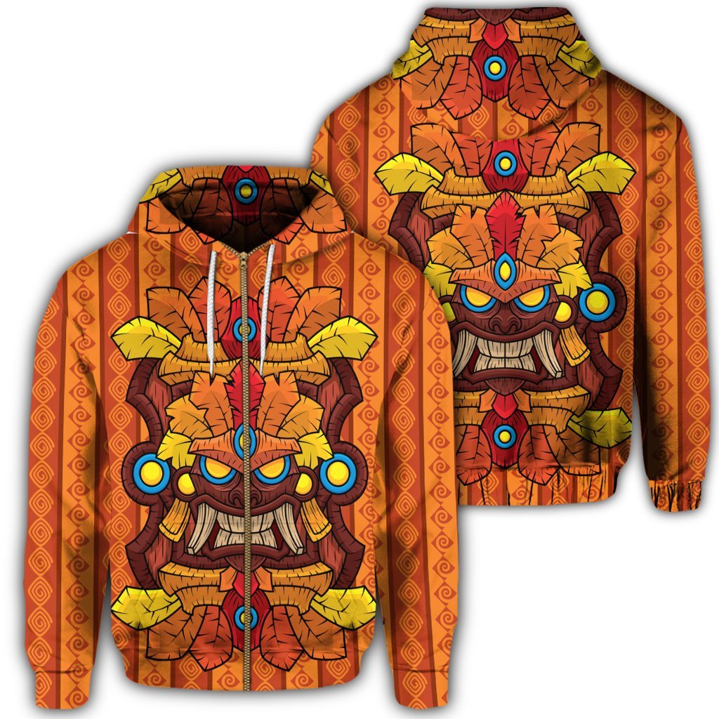 Hawaii Tiki Pattern Zip Hoodie Unisex Art - Polynesian Pride