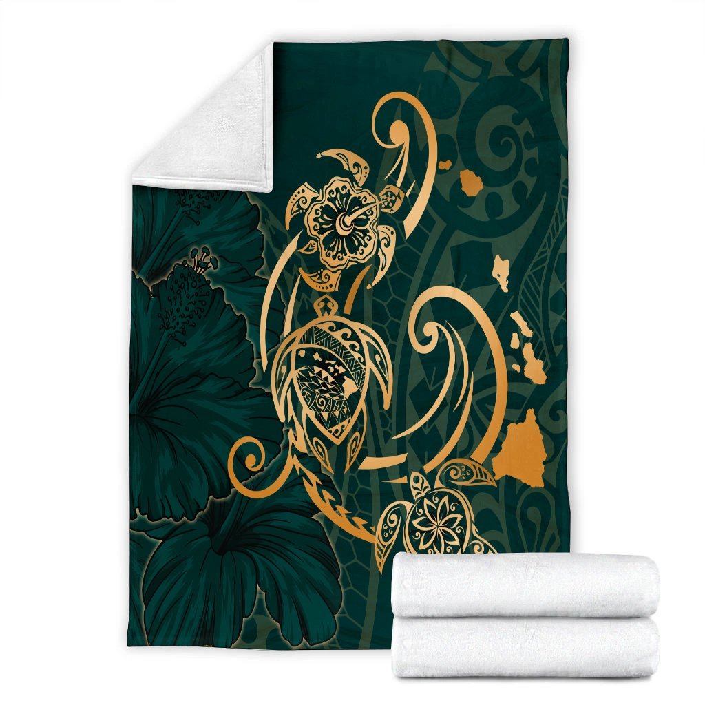 Hawaii Triple Marble Turtle Polynesian Hibiscus Premium Blankets - AH - Benjamin Style - Green - Polynesian Pride