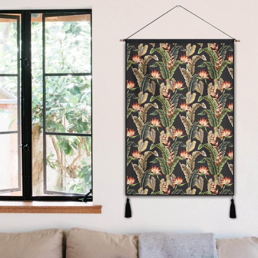Hawaii Tropical Floral Vintage Strelitzia Flower Banana Leaves Hanging Poster - AH- Hanging Poster 50 x 75 cm Cotton And Linen - Polynesian Pride