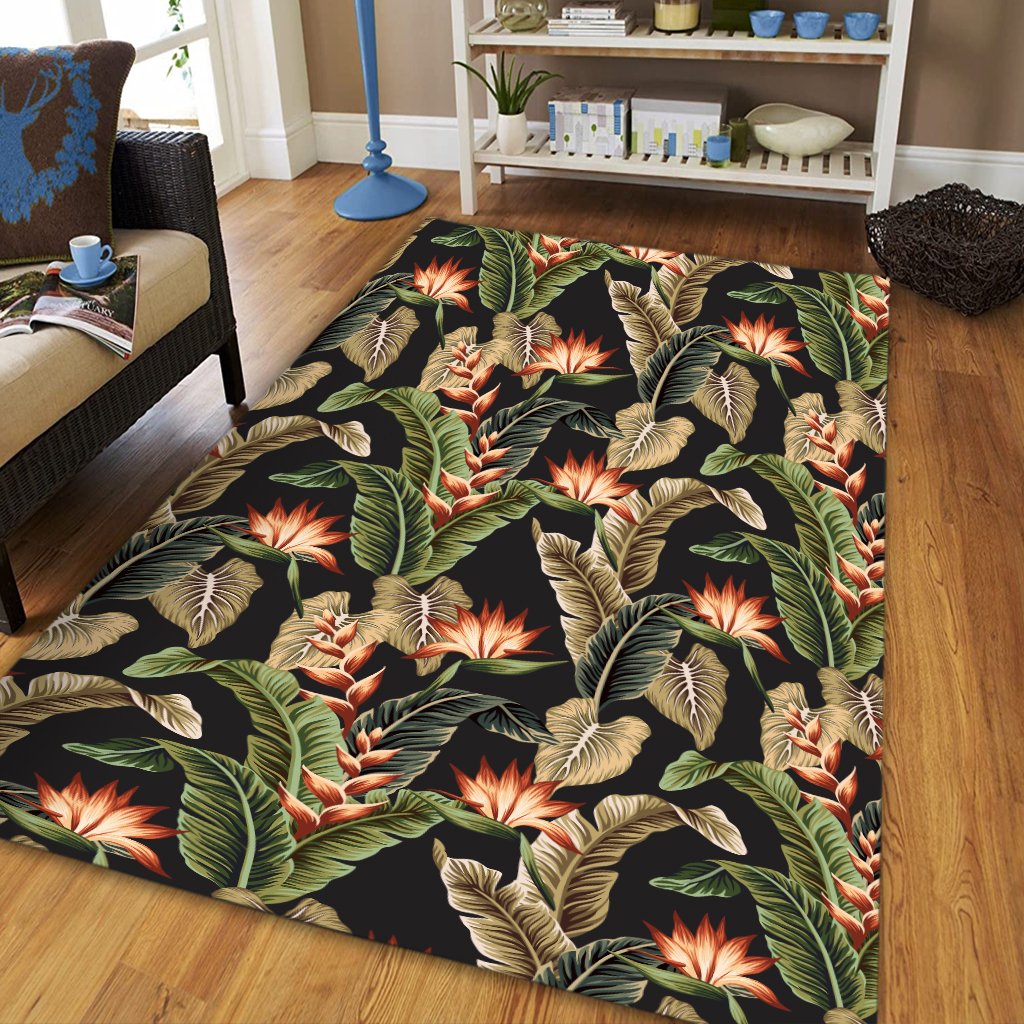 Hawaii Tropical Floral Vintage Strelitzia Flower Banana Leaves Area Rug - AH - Polynesian Pride