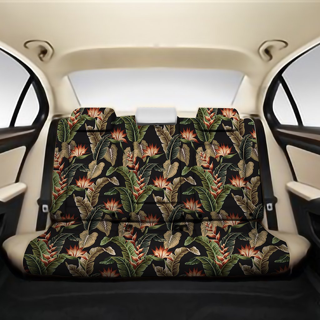 Hawaii Tropical Floral Vintage Strelitzia Flower Banana Leaves Back Seat Cover One Size Black Back Car Seat Covers - Polynesian Pride